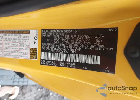 2007 Toyota Fj Cruiser z USA, uszkodzony, nr VIN JTEBU11F970084525